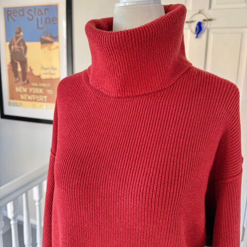 FREE PEOPLE Softly Structured Red Knit Turtleneck Tunic Sweater (size XS) - Picture 5 of 13